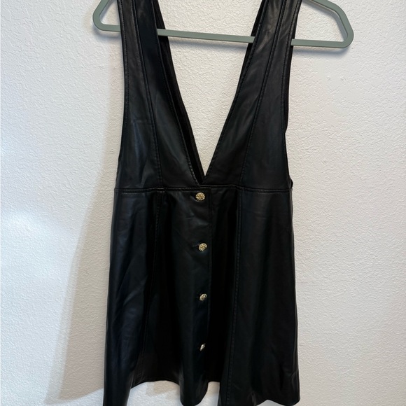 Zara Faux Leather Pinafore Mini Dress Button Front Black - Picture 5 of 9